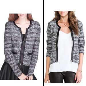 JOIE Jacolyn Jacket Wool Mohair Blazer Metallic Leather Trim Marble Knit Medium